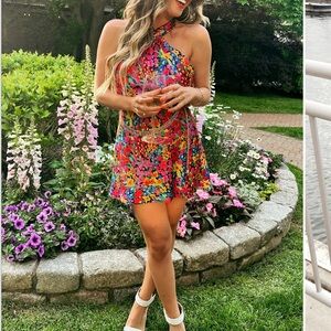 Jasmine Halter Mini Dress ~ Garden Glow